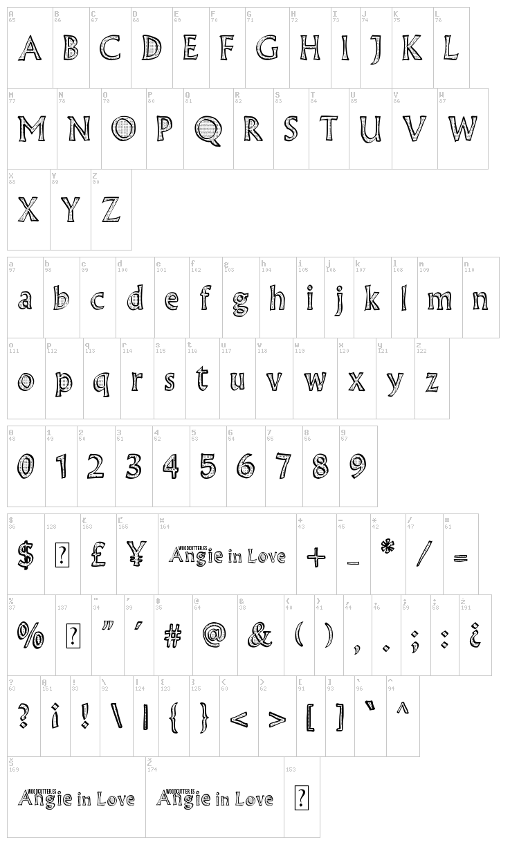Angie in Love font map